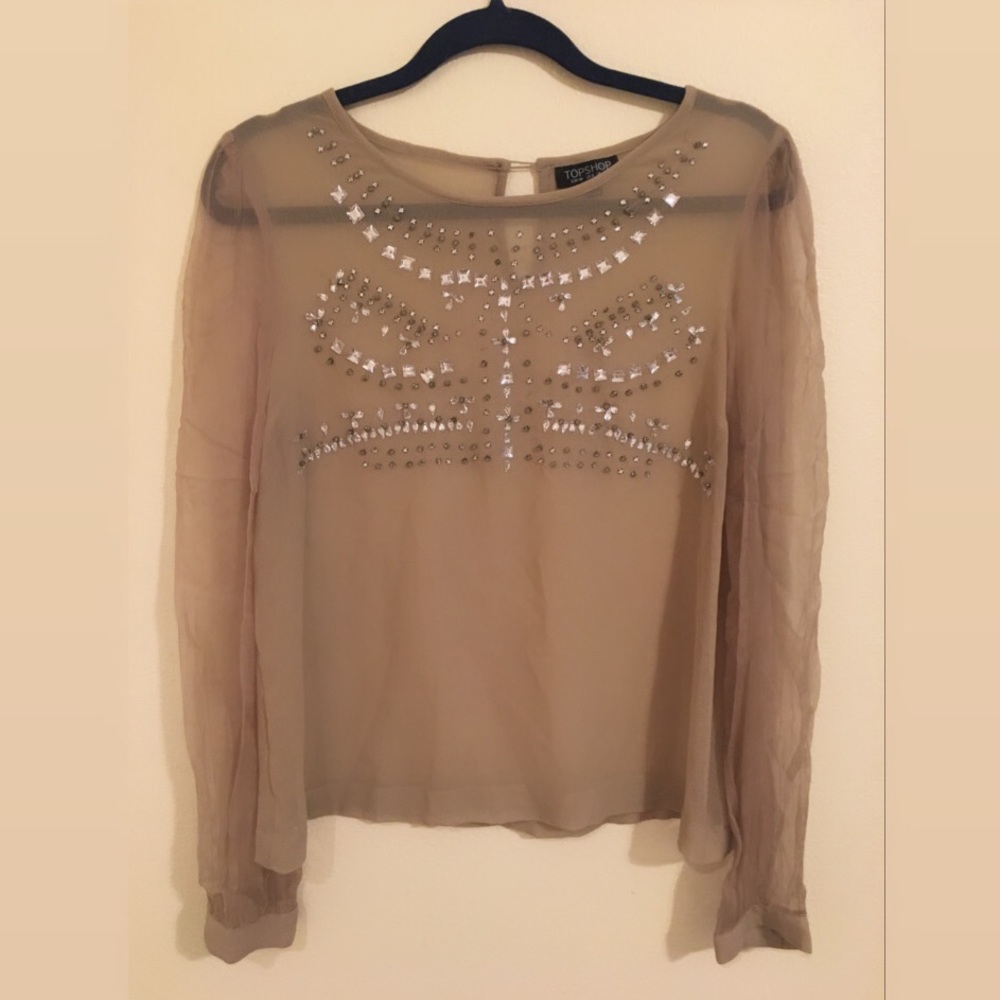 Topshop Sheer Jeweled Top